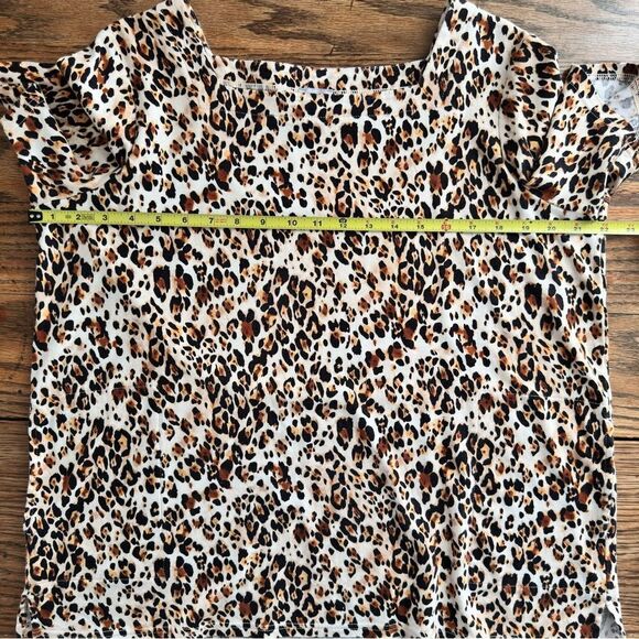 Chico’s Leopard Print Square Neck Short Sleeve Top Women’s Sz L Petite (2P) - Picture 3 of 8